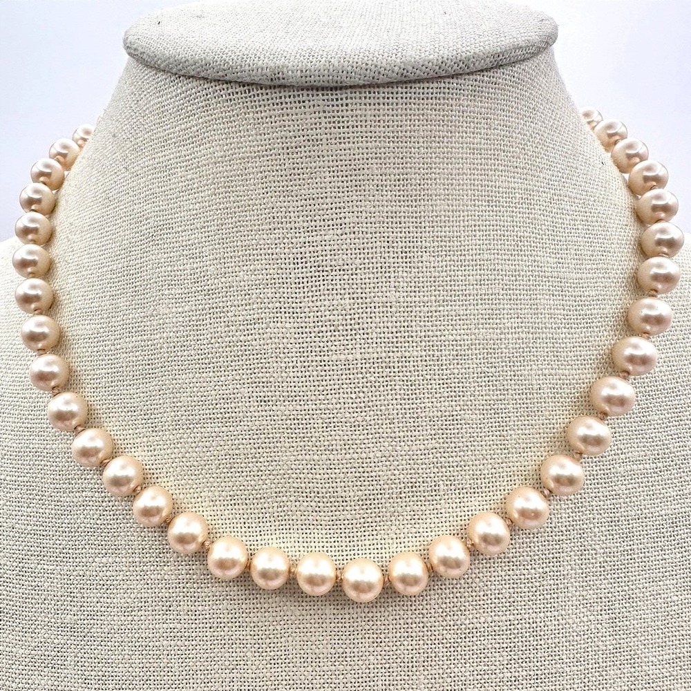 Vintage 90s Peach Faux Pearl Beaded Choker Necklace Women's Fashion Jewelry Y2K
